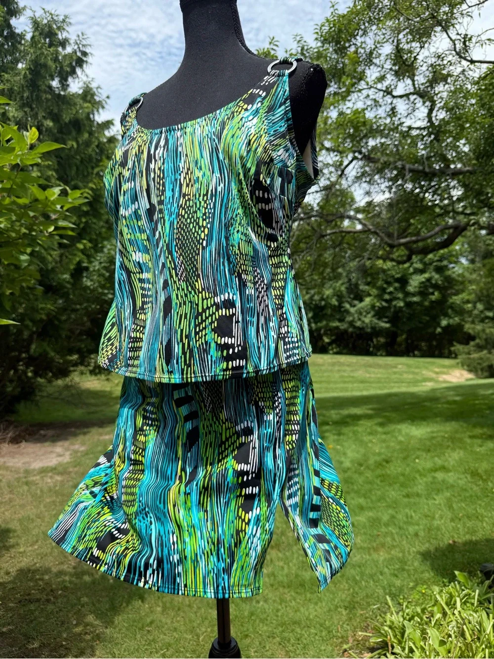 Vintage Tankini Bikini Set 2 Piece Swim Suit Size 10 Made in USA Green  Floral.